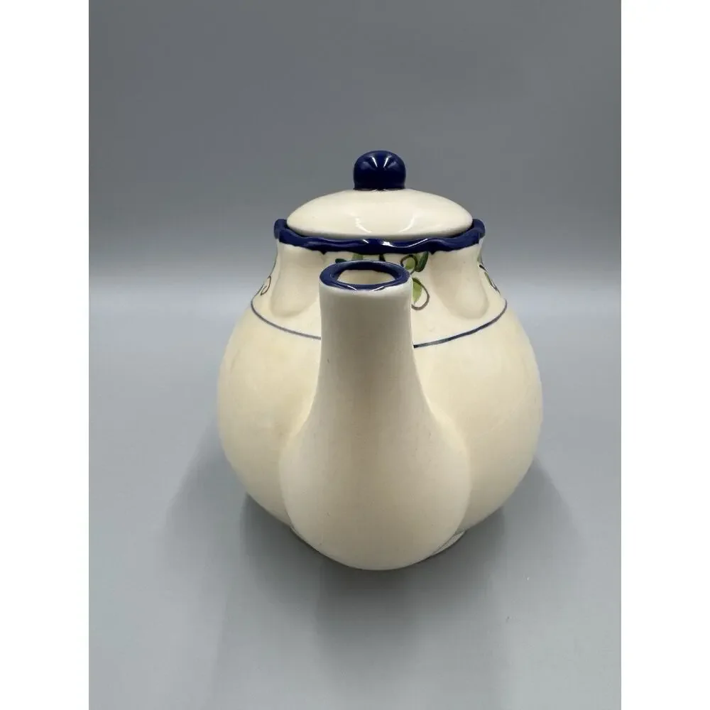 Crackle Barrel Rooster Teapot With Lid Blue Handle